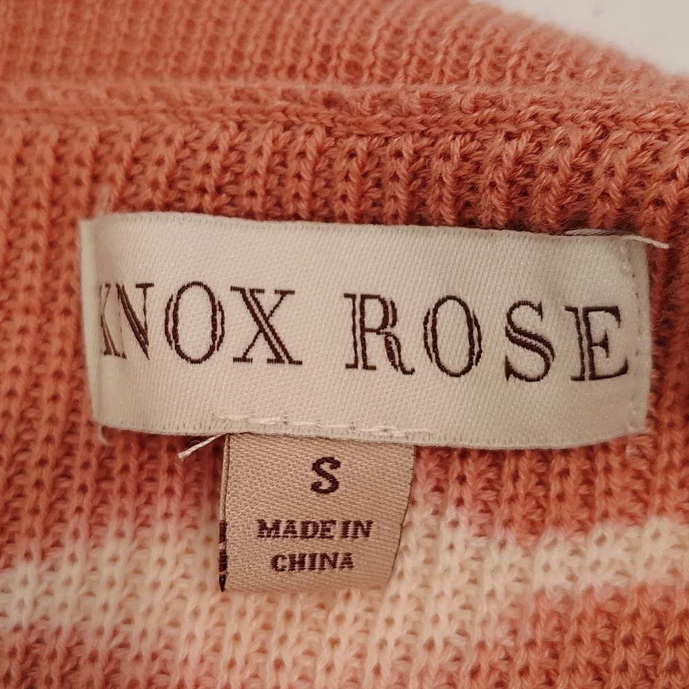 Small  Tie-Dye Pink Striped Split Back Fringe Knit Sweater Boho Fall Winter Cozy - Picture 8 of 10